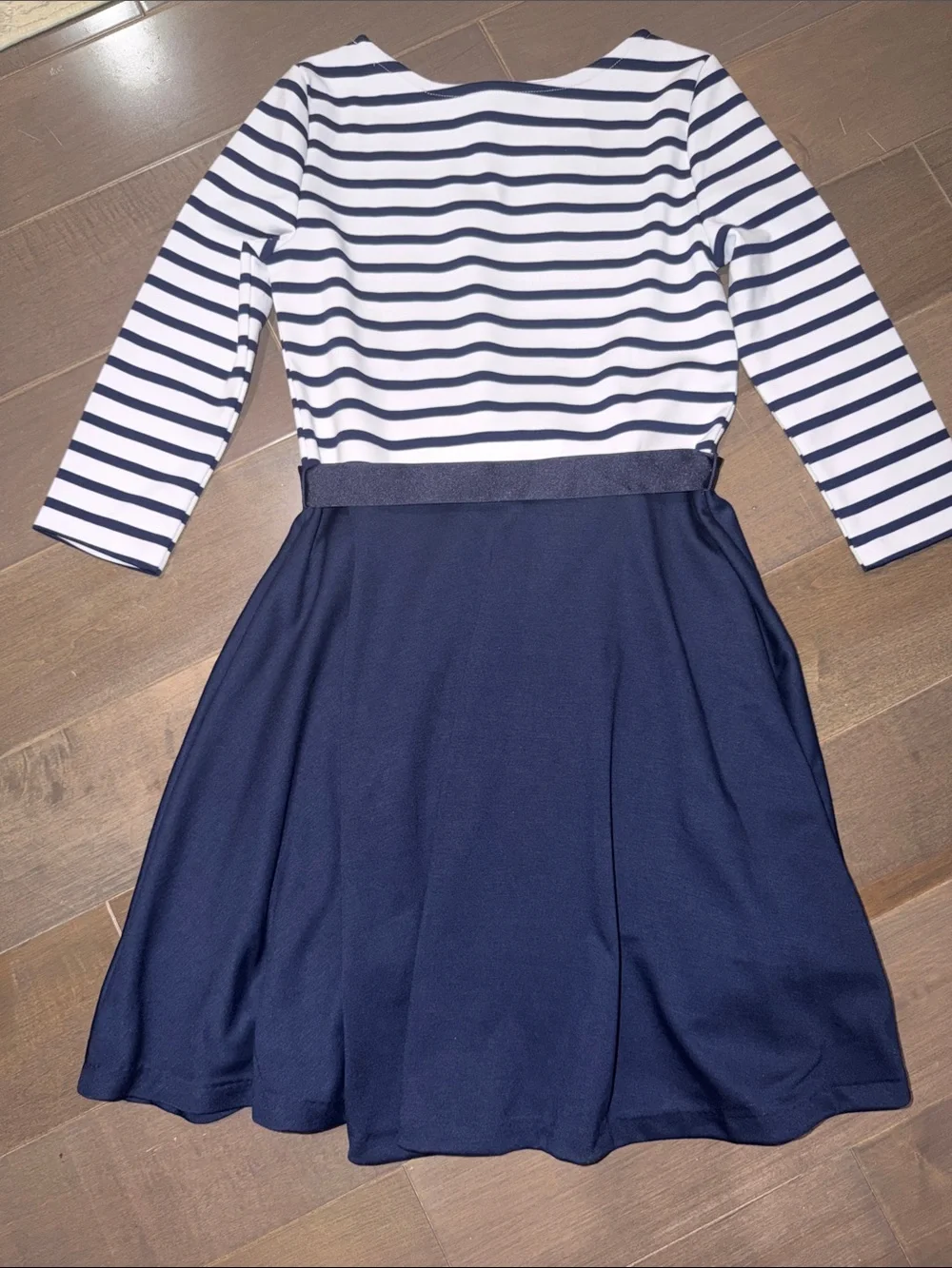 Girls Ralph Lauren Navy and White Striped Dress with Waist Bow
